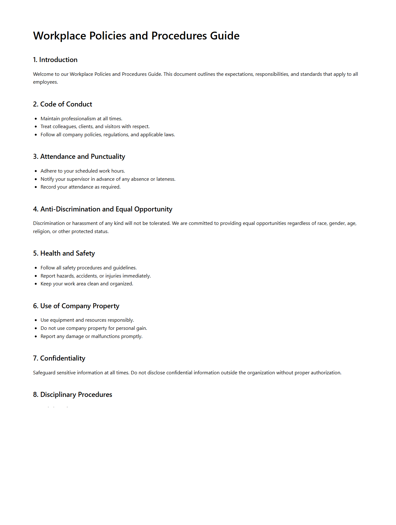 Workplace Policies and Procedures Guide