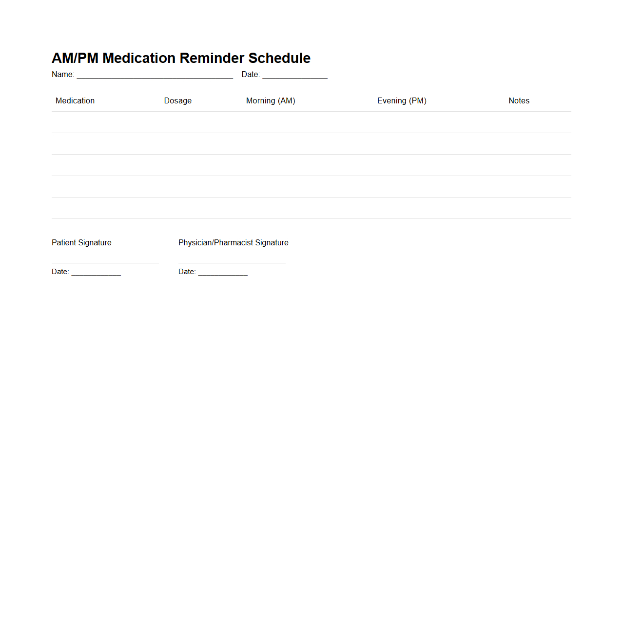 AM/PM Medication Reminder Schedule Template