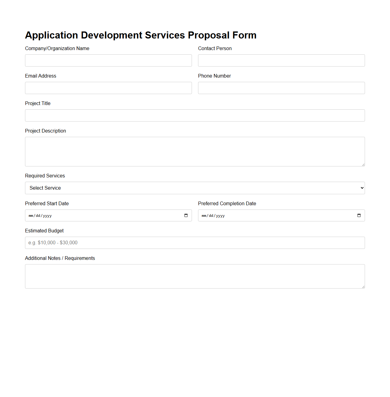 Application Development Services Proposal Form