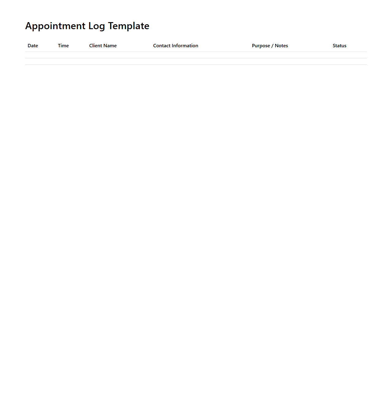 Appointment Log Template for Clients