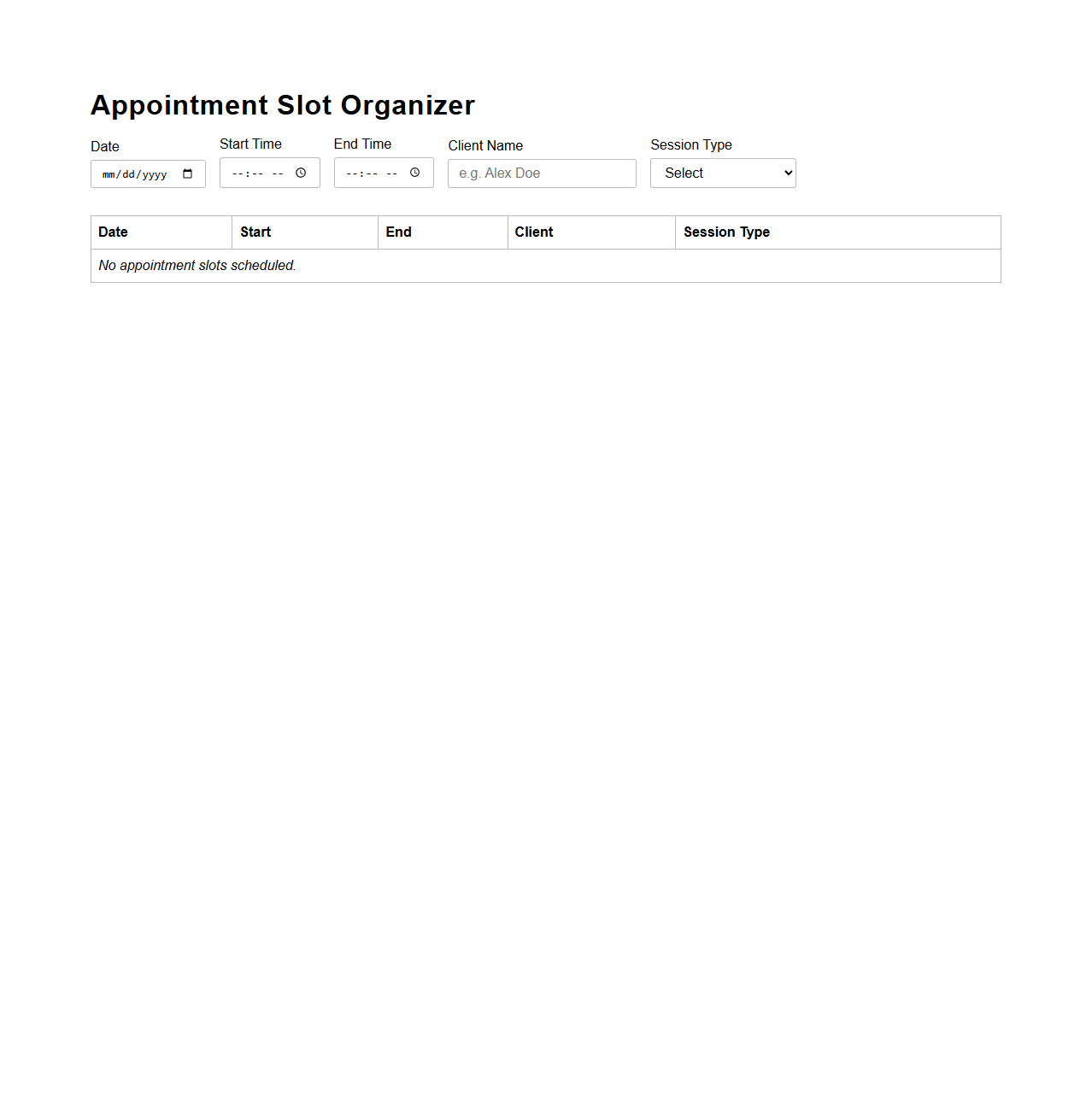 Appointment Slot Organizer for Fitness Trainers
