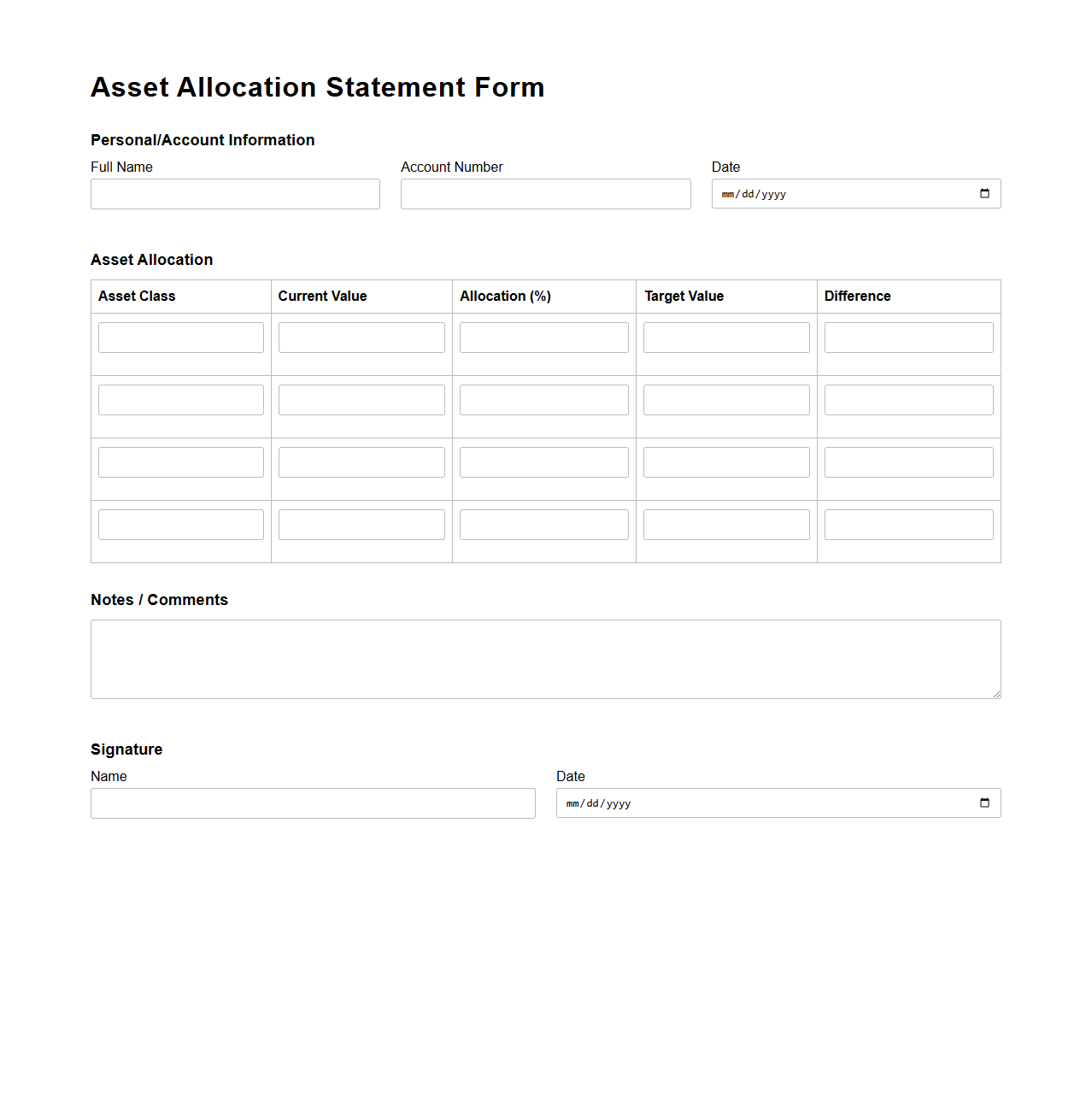 Asset Allocation Statement Form