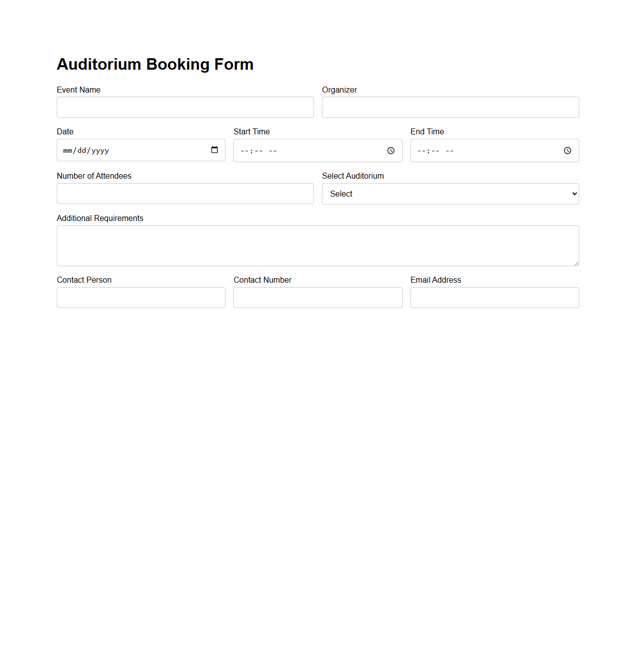 Auditorium Booking Form Template
