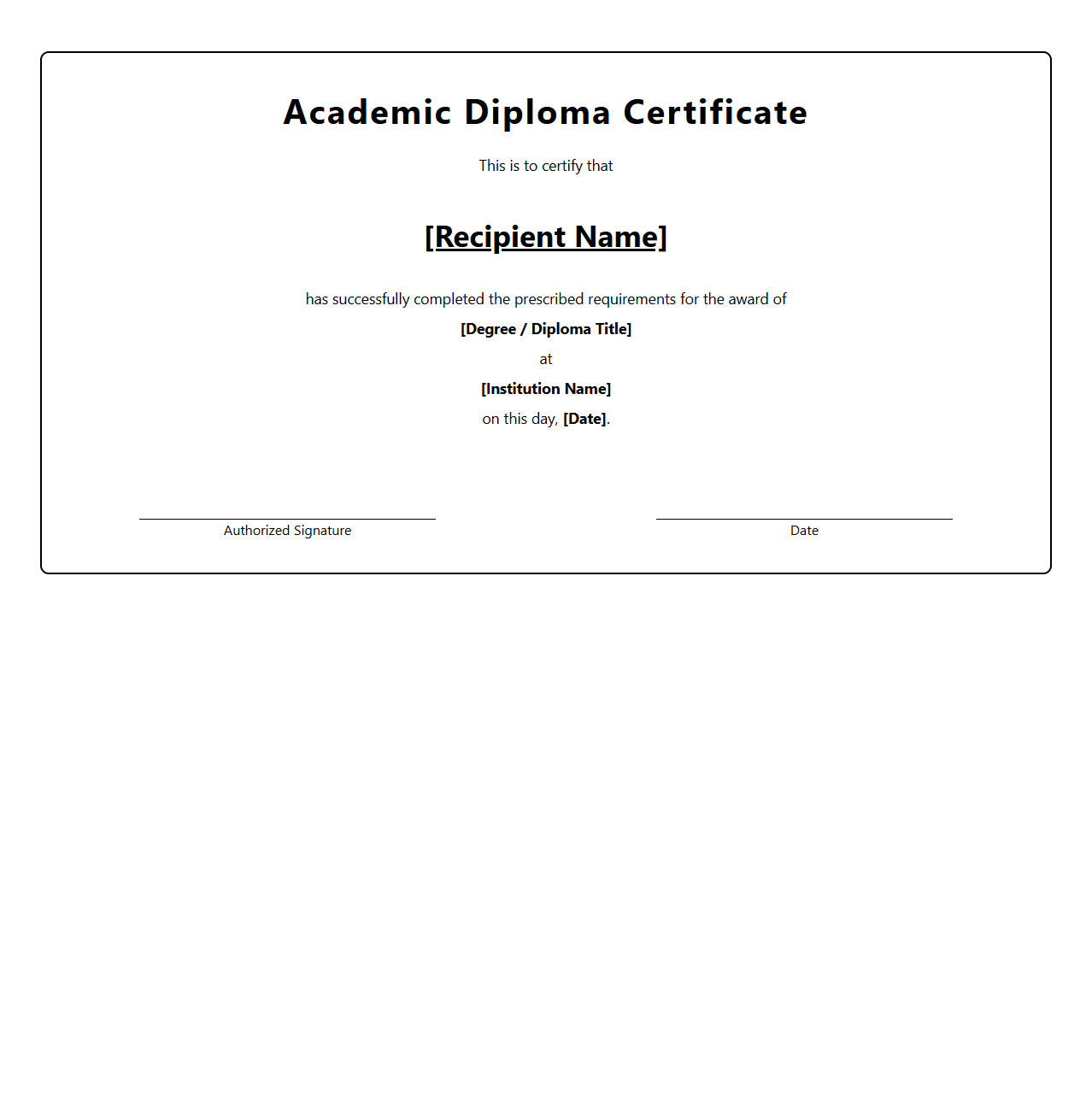 Basic Academic Diploma Certificate Format