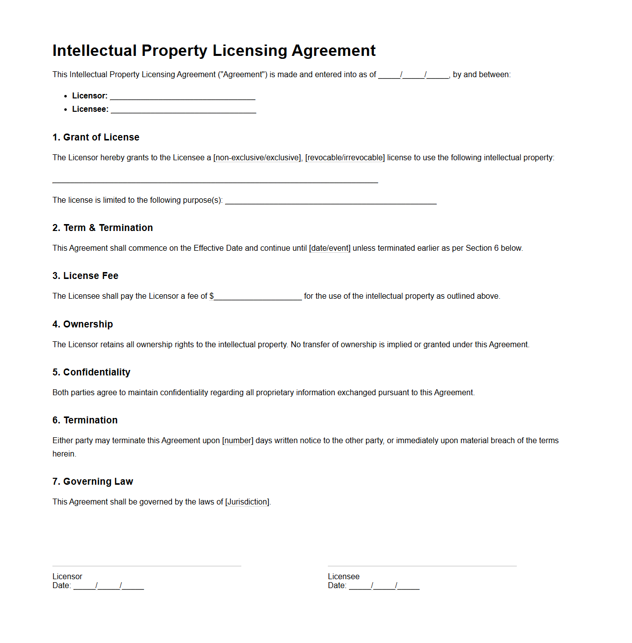 Basic Intellectual Property Licensing Document