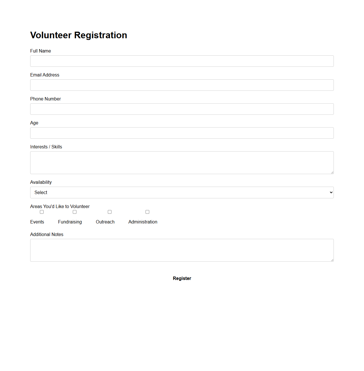 Basic Nonprofit Volunteer Registration Template
