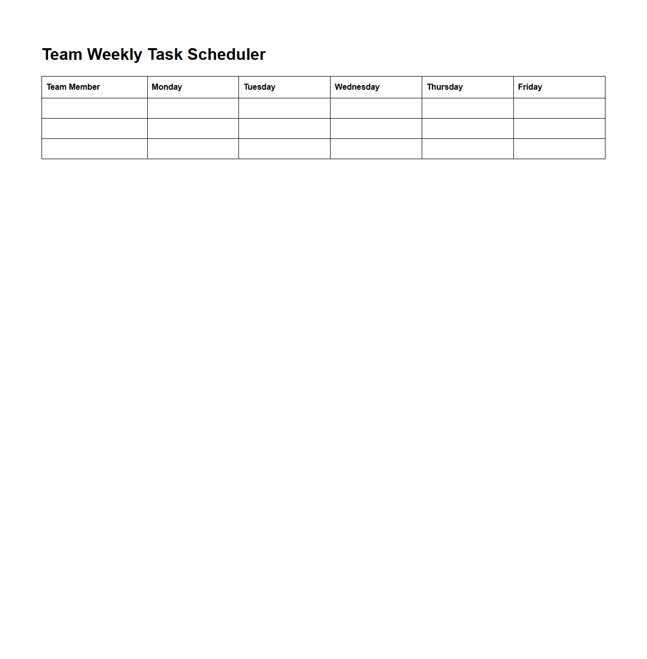 Basic Team Weekly Task Scheduler