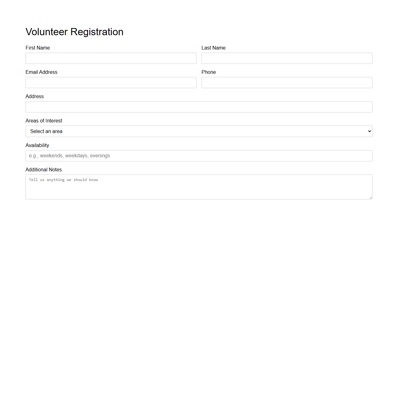 Basic Volunteer Registration Template for Community Groups