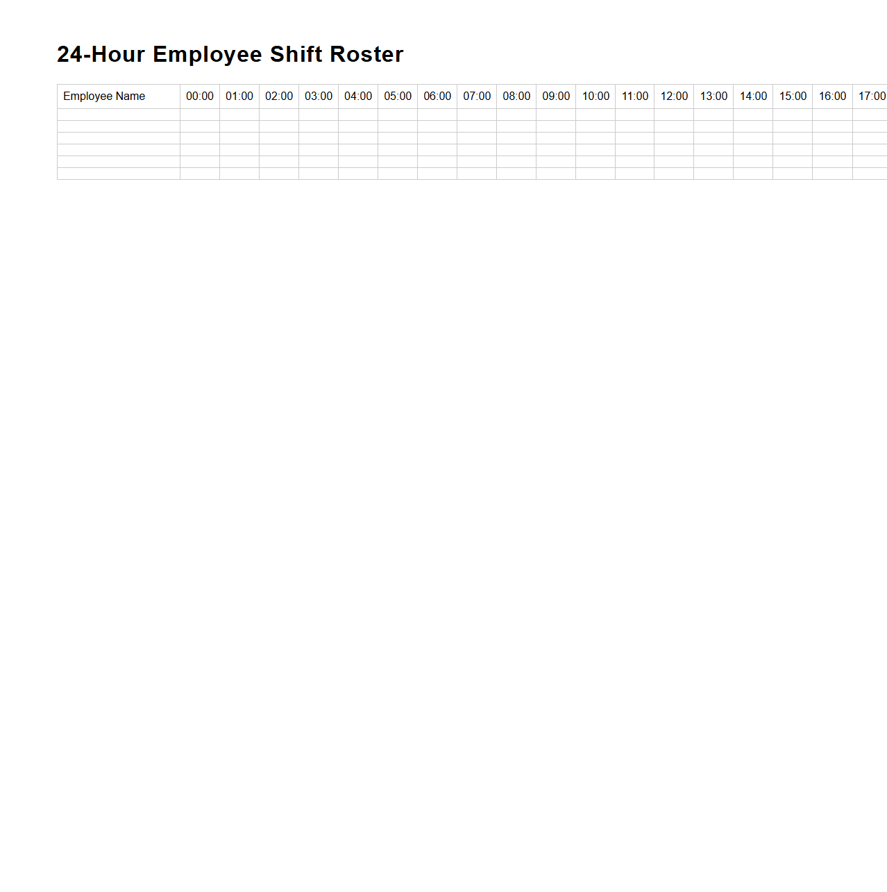 Blank 24-Hour Employee Shift Roster Template
