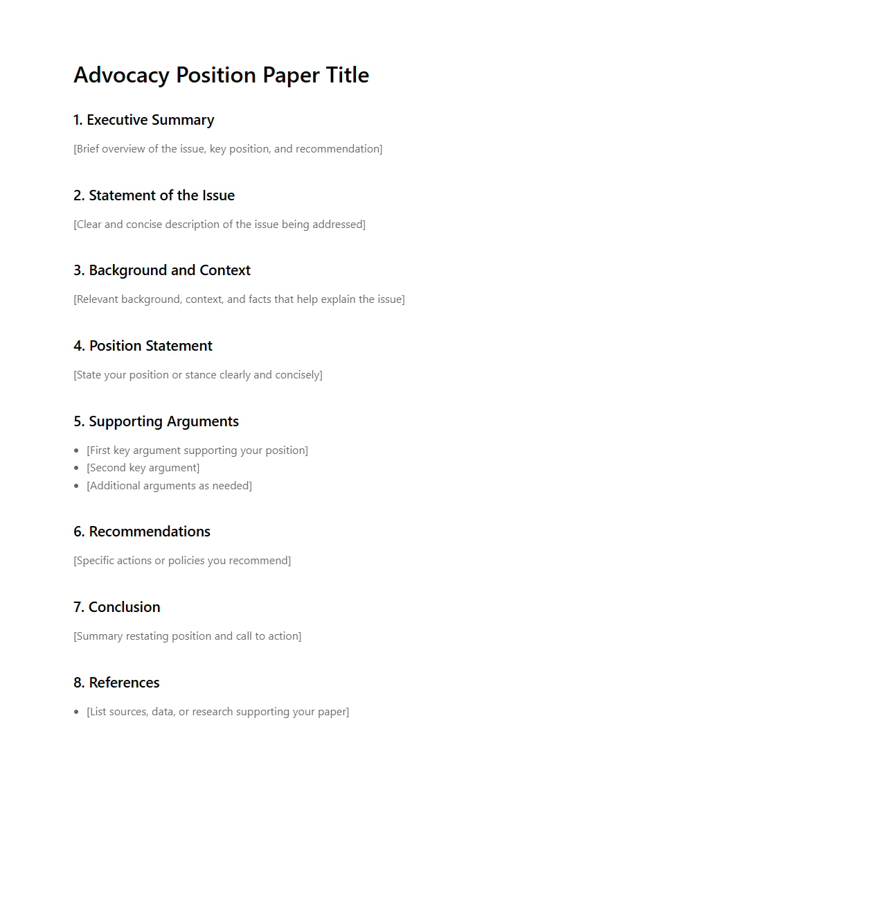 Blank Advocacy Position Paper Template