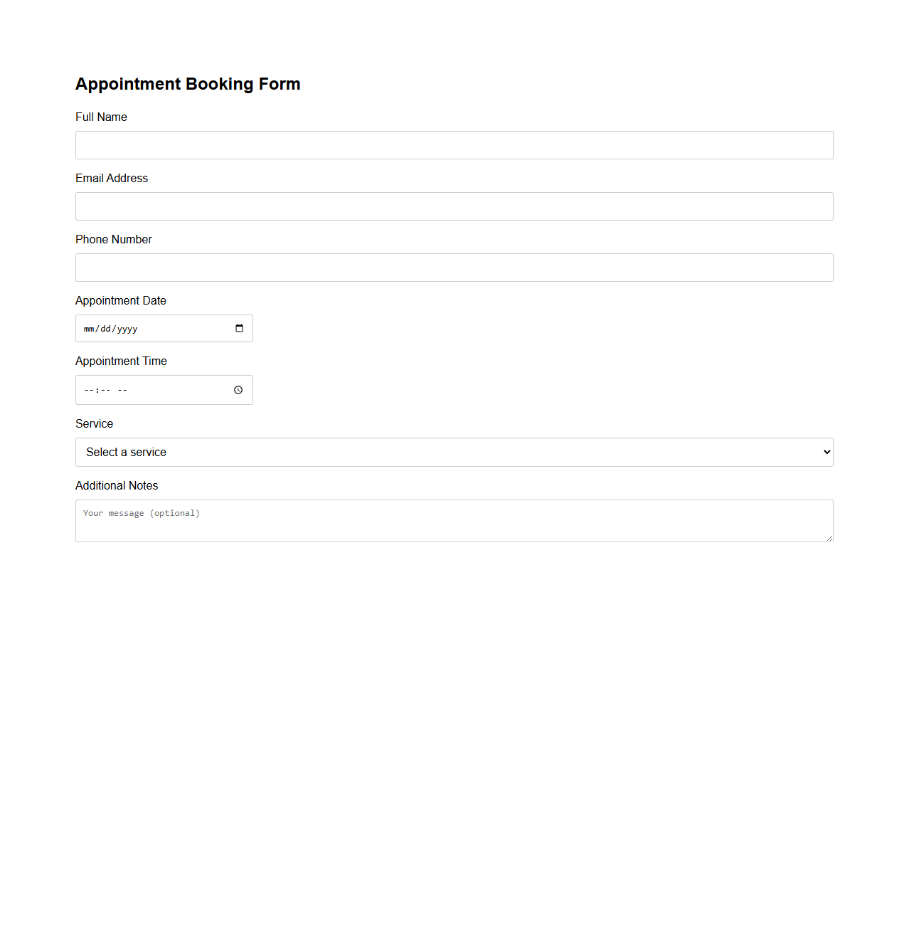 Blank Appointment Booking Form Template
