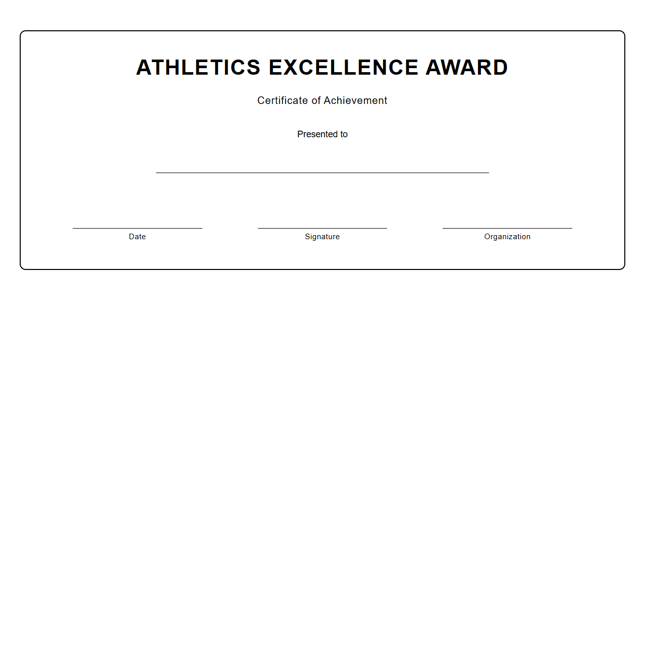 Blank Athletics Excellence Award Certificate Template