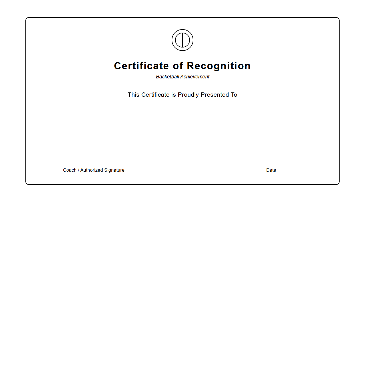 Blank Basketball Player Recognition Certificate Template