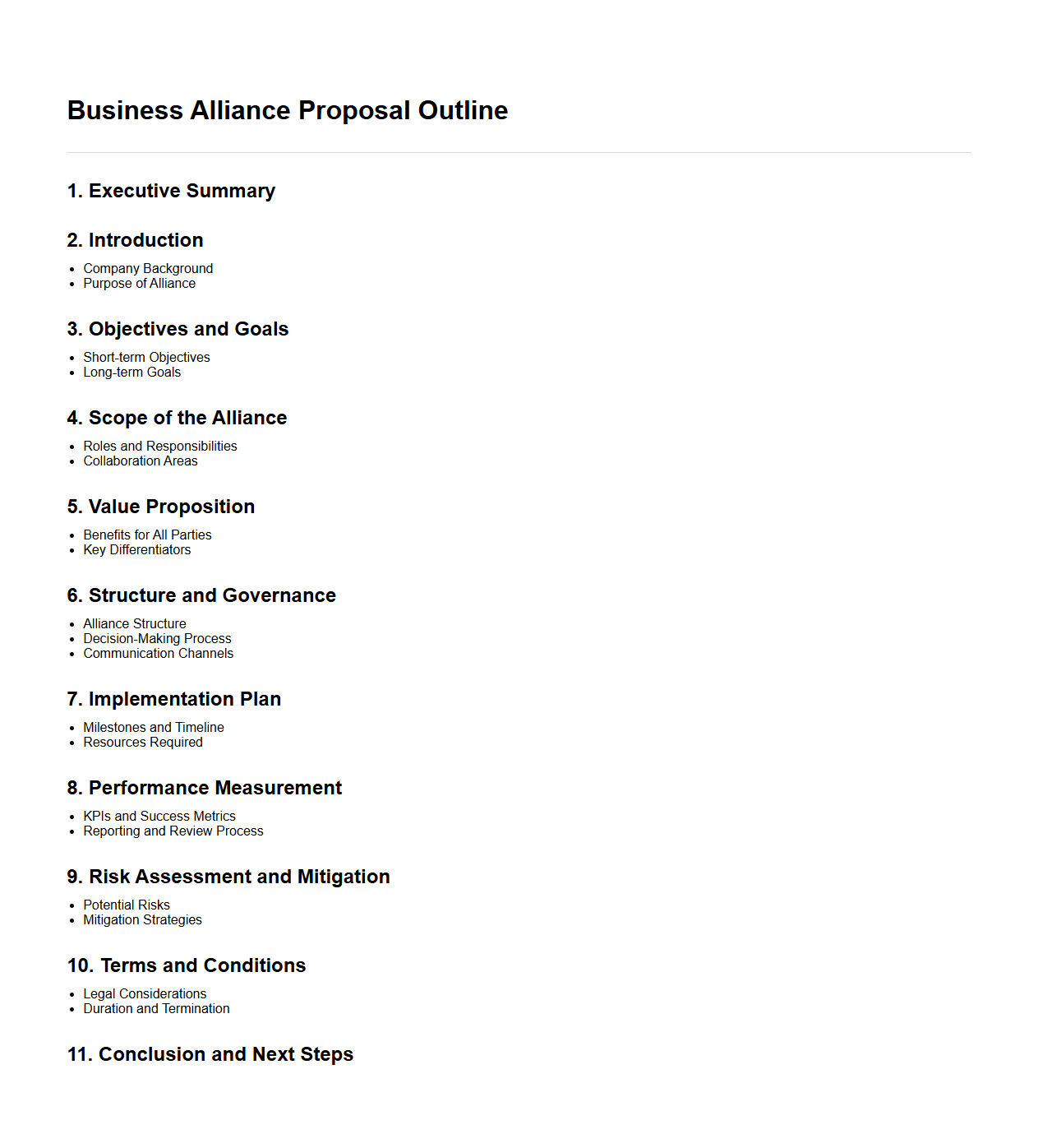 Blank Business Alliance Proposal Outline