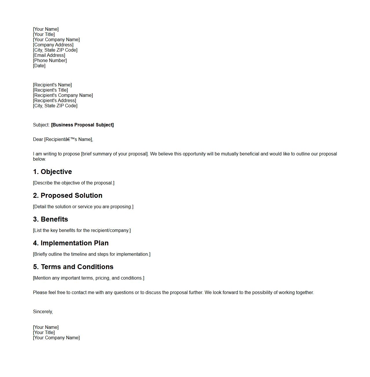 Blank Business Proposal Letter Template