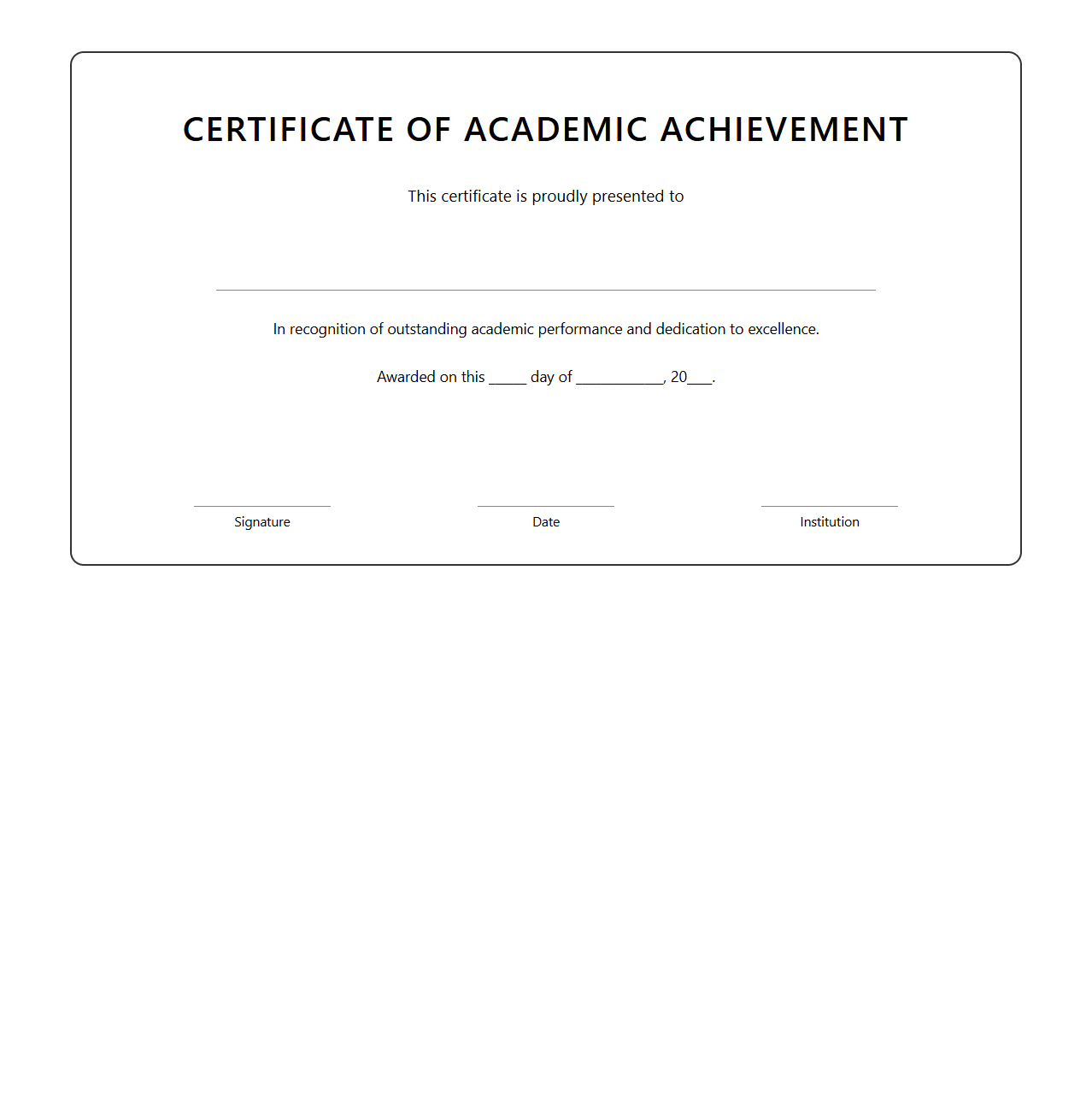 Blank Certificate Template for Academic Achievement