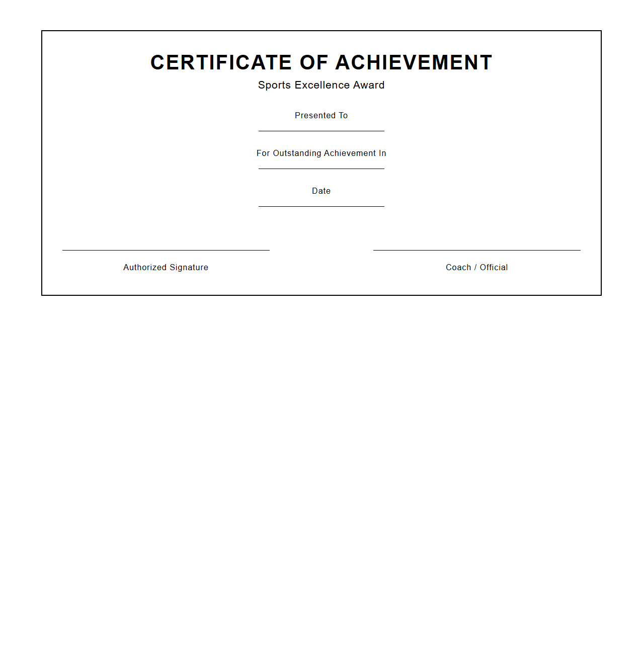 Blank Certificate Template for Sports Achievement