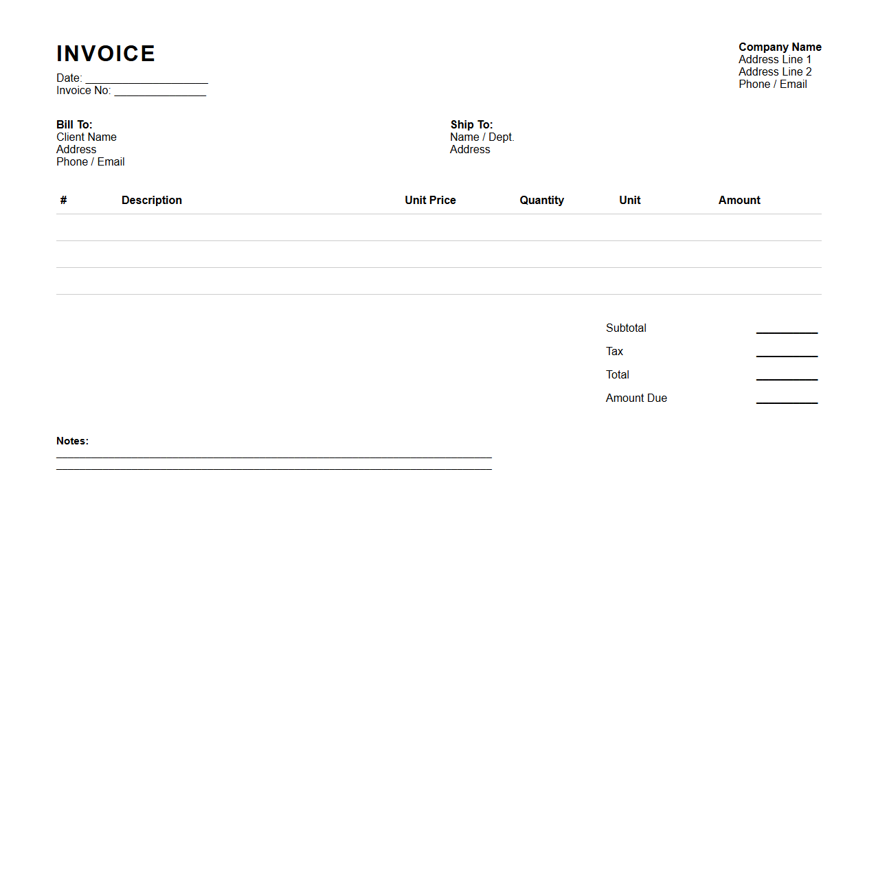 Blank Commercial Product Invoice Design