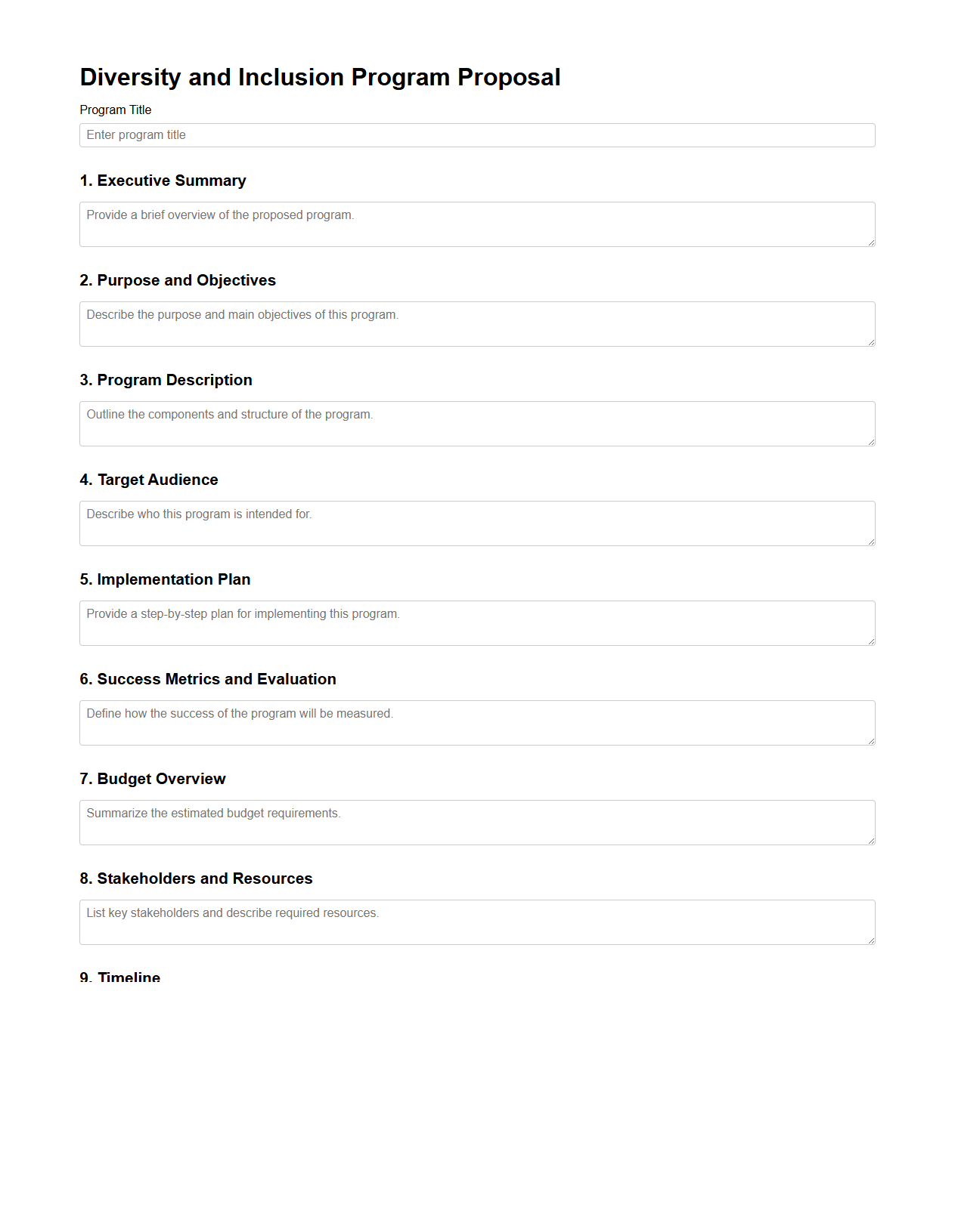 Blank Diversity and Inclusion Program Proposal Template