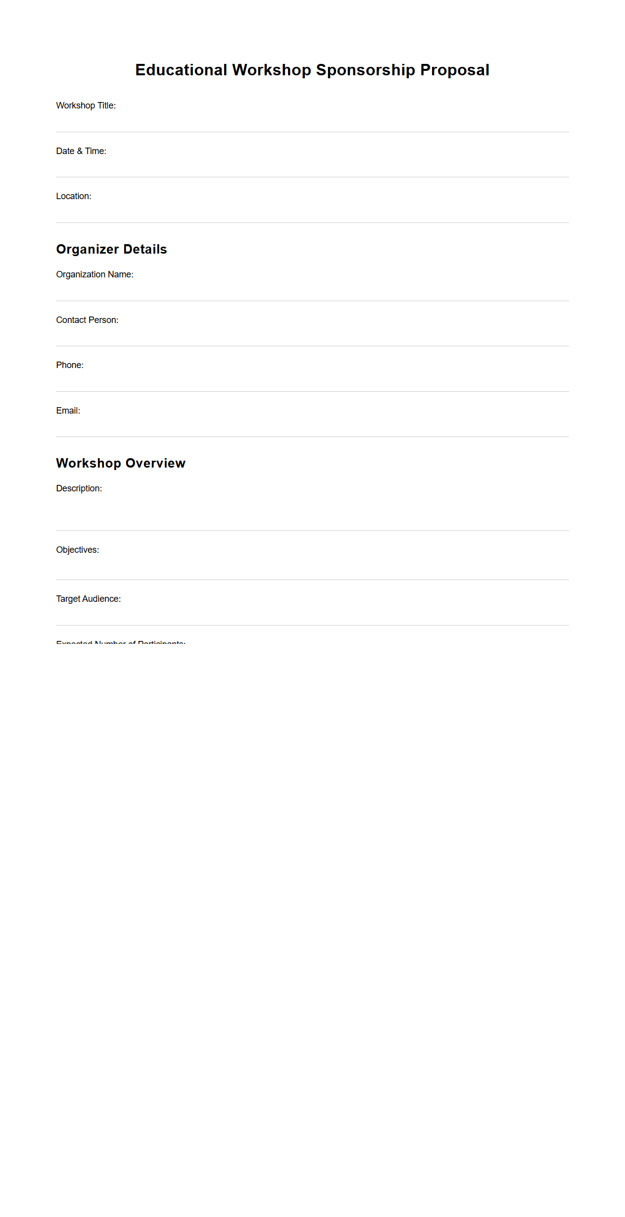 Blank Educational Workshop Sponsorship Proposal Template