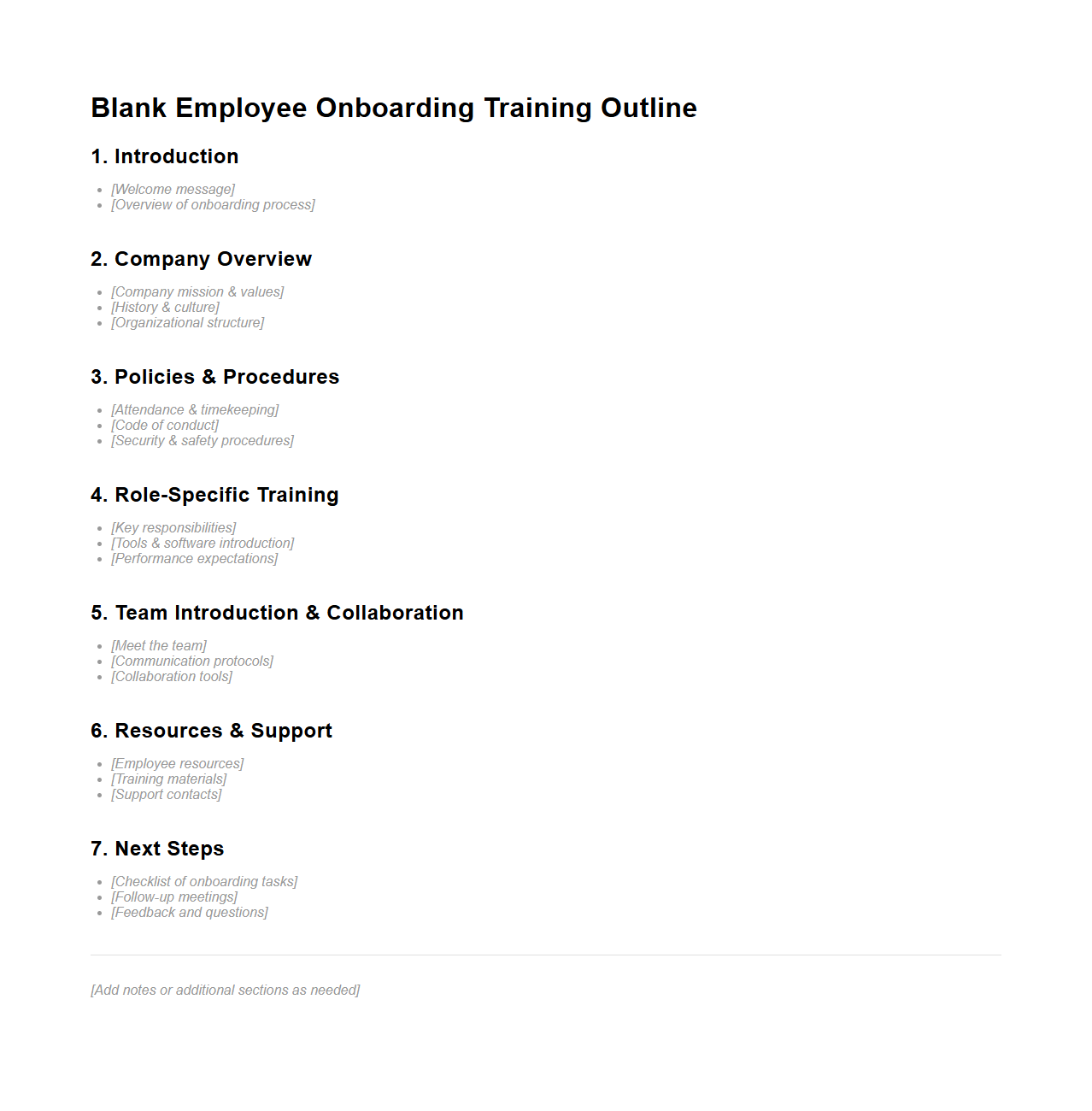 Blank Employee Onboarding Training Outline