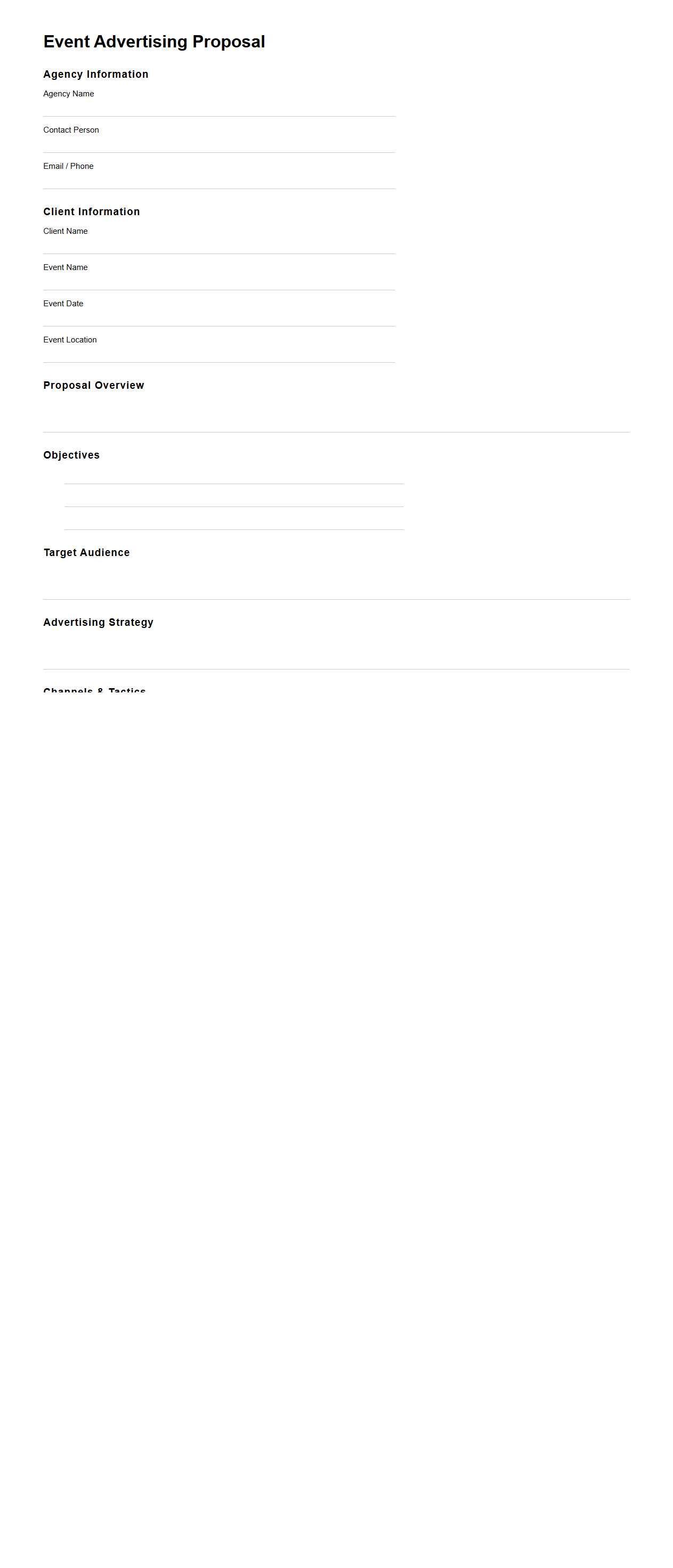 Blank Event Advertising Proposal Template for Agencies
