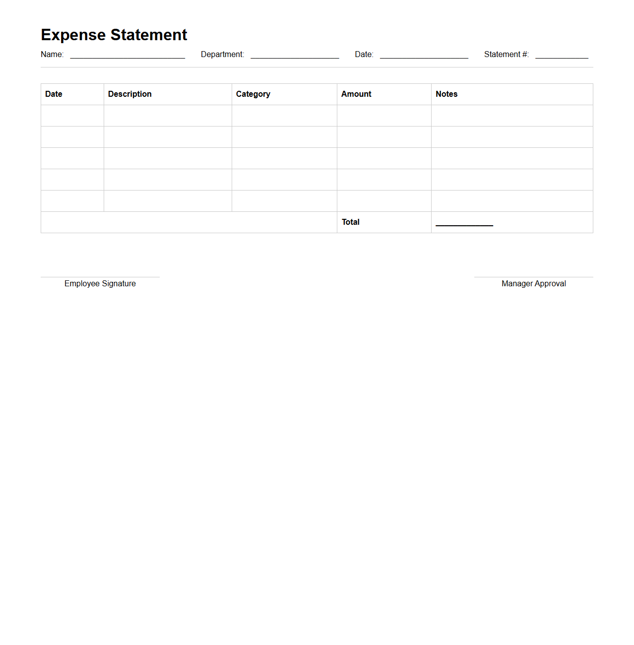 Blank Expense Statement PDF Layout
