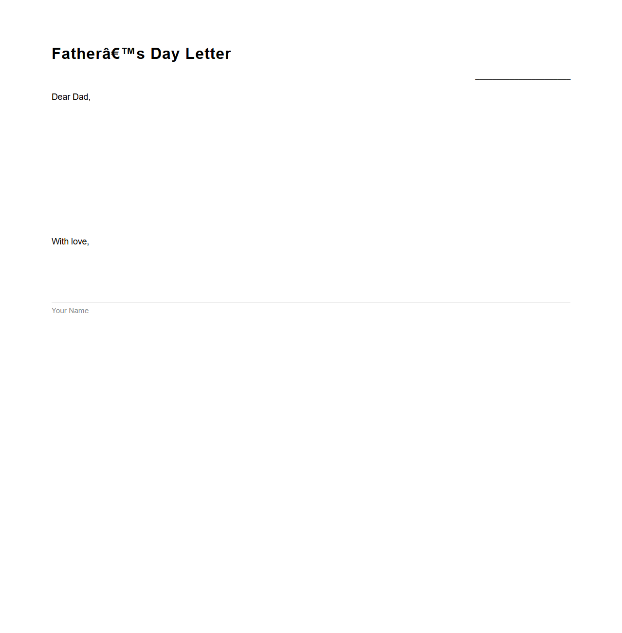 Blank Father’s Day Holiday Letter Template