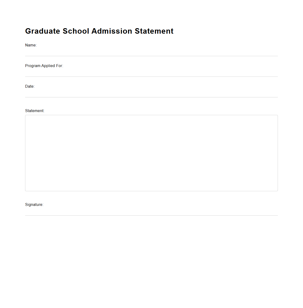 Blank Graduate School Admission Statement Template