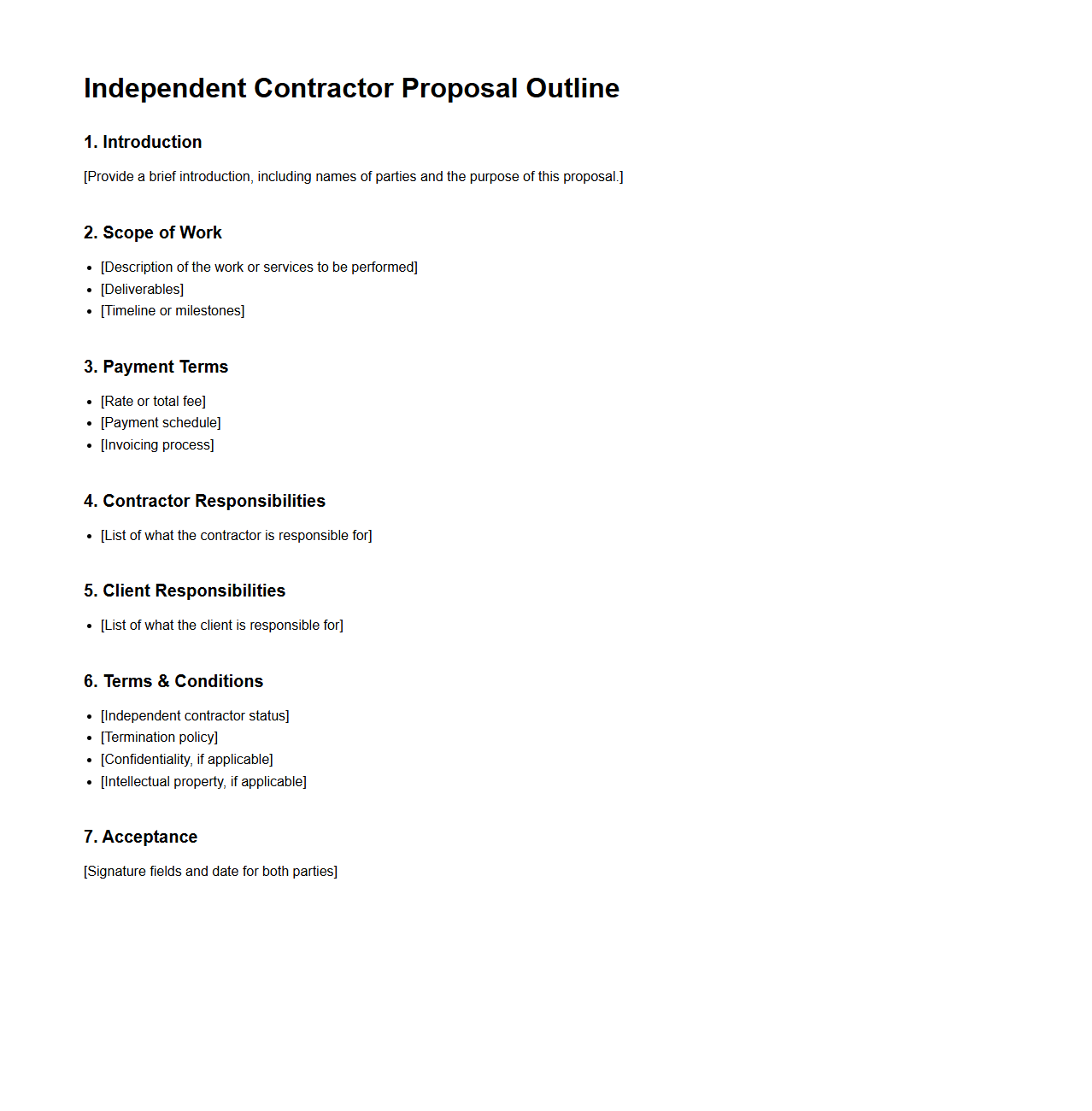 Blank Independent Contractor Proposal Outline