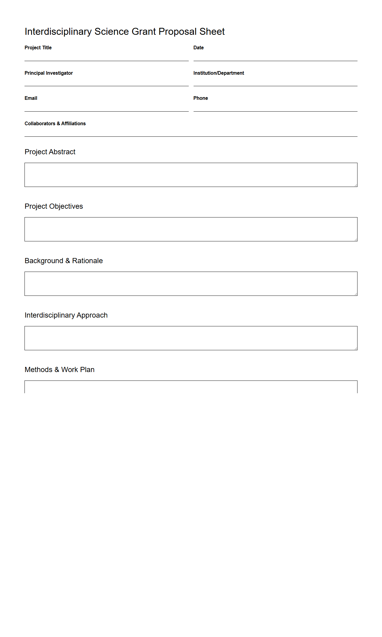 Blank Interdisciplinary Science Grant Proposal Sheet