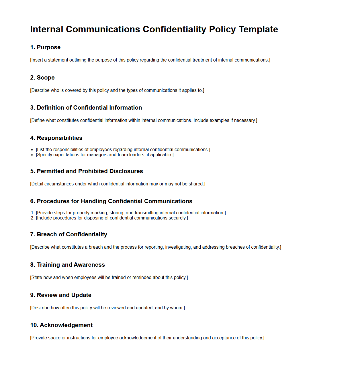 Blank Internal Communications Confidentiality Policy Template