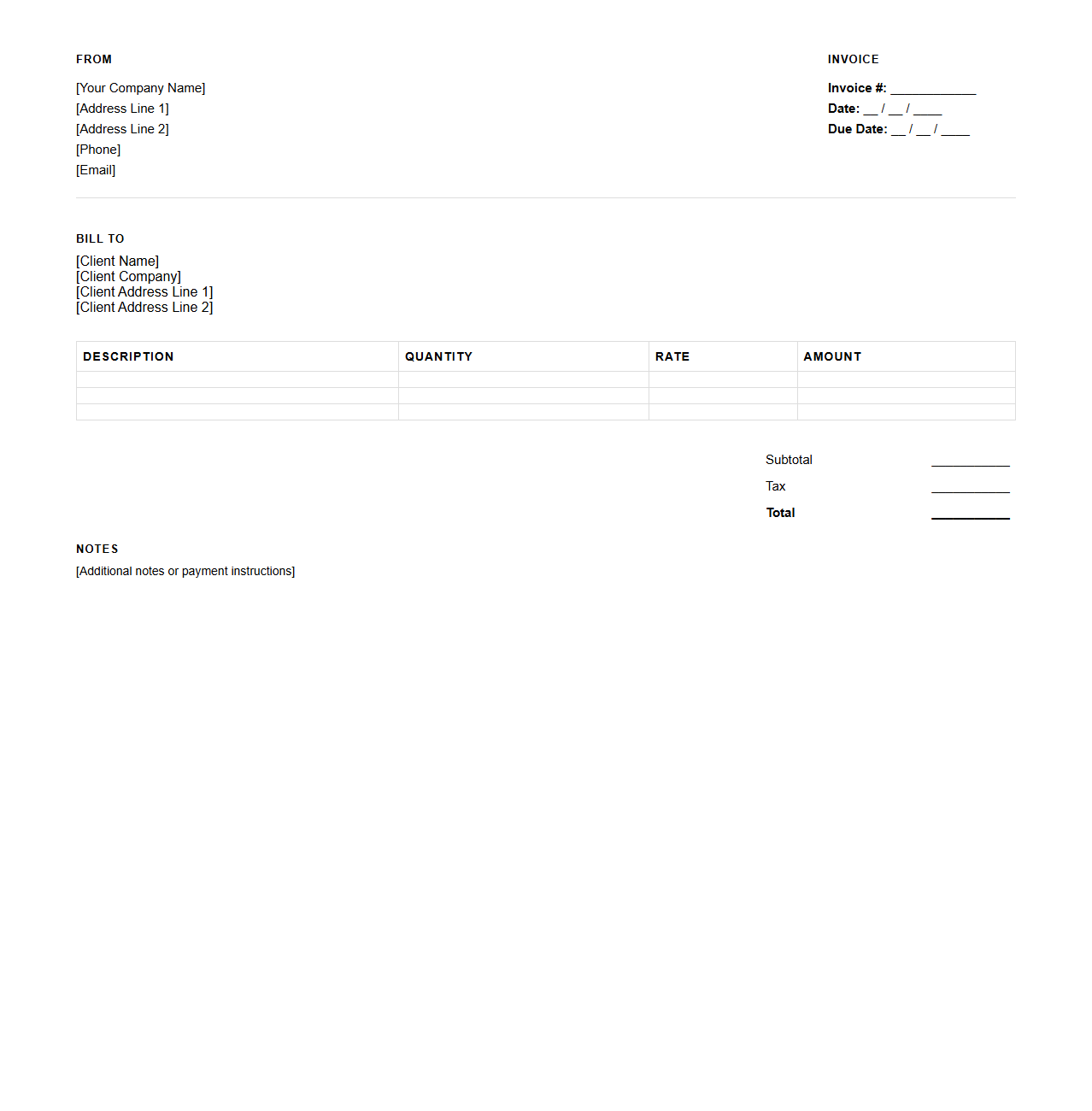 Blank Itemized Invoice Template for Accountants
