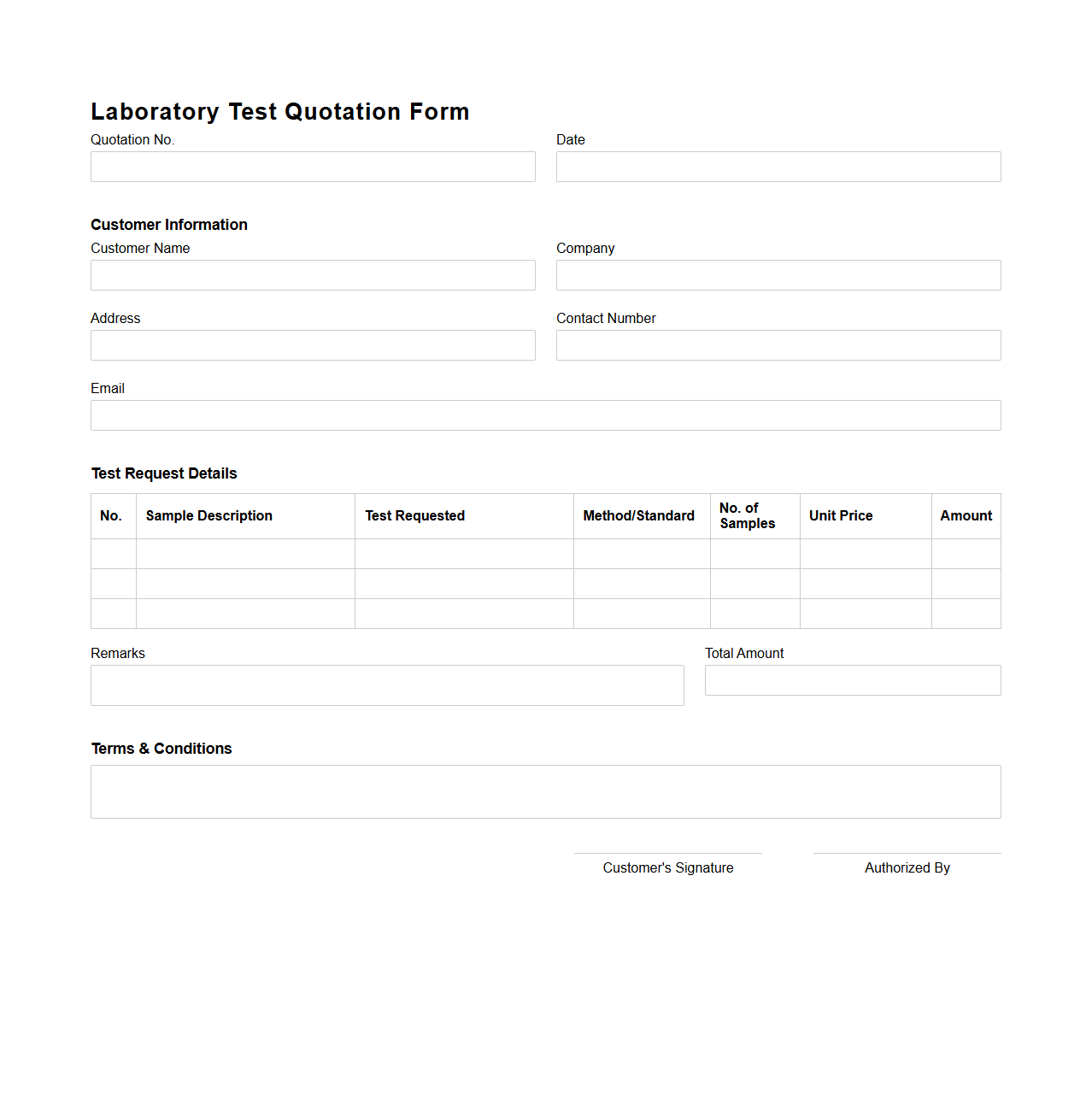 Blank Laboratory Test Quotation Form