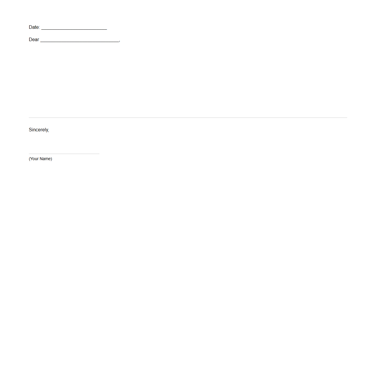 Blank Letter Template for Teacher Appreciation