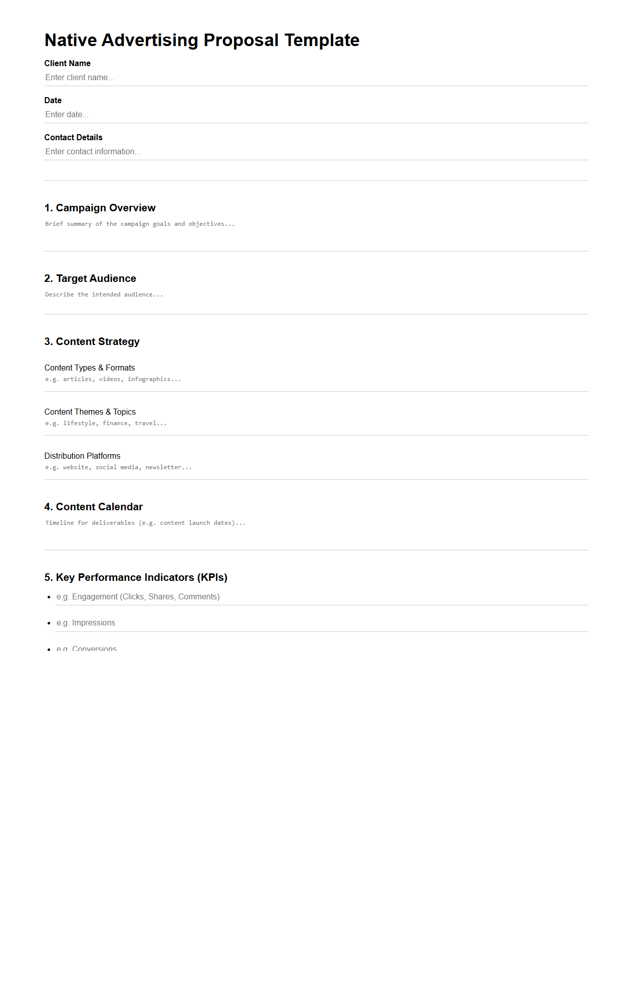 Blank Native Advertising Proposal Template for Content Campaigns