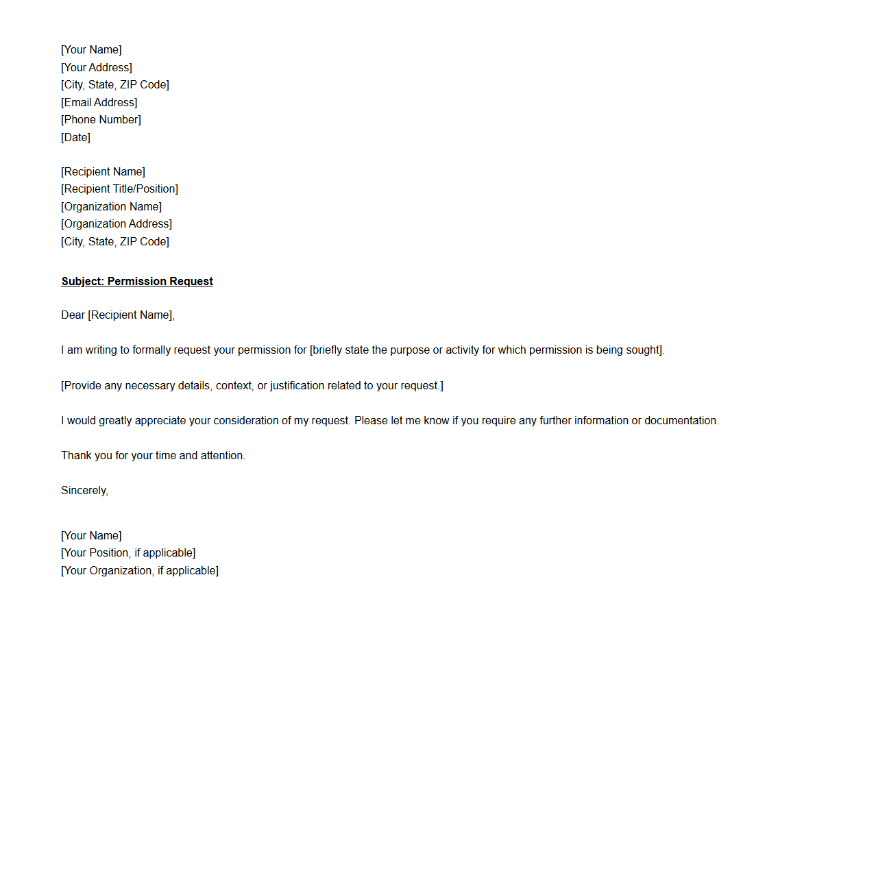 Blank Permission Request Letter Template