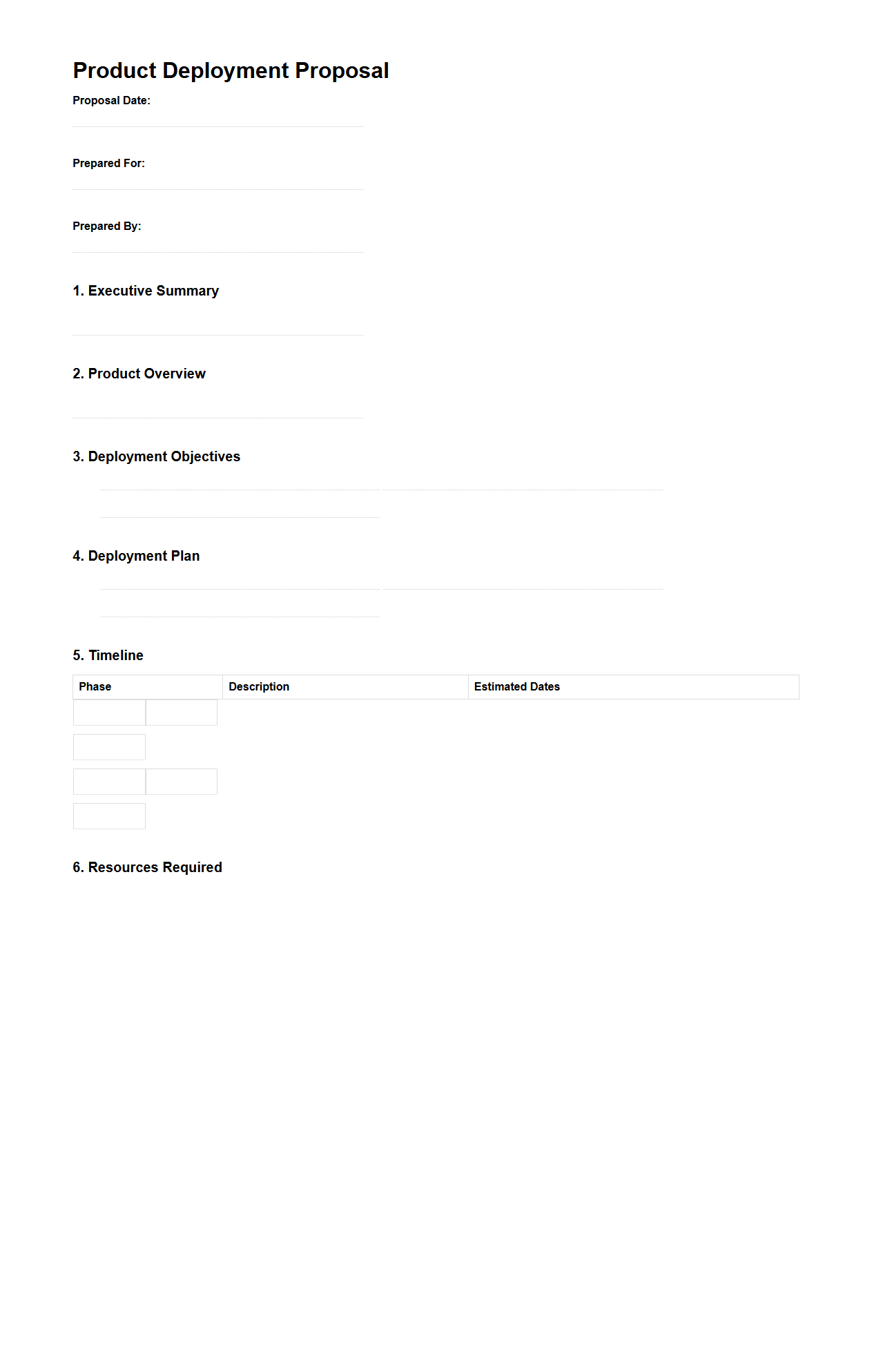 Blank Product Deployment Proposal Sample