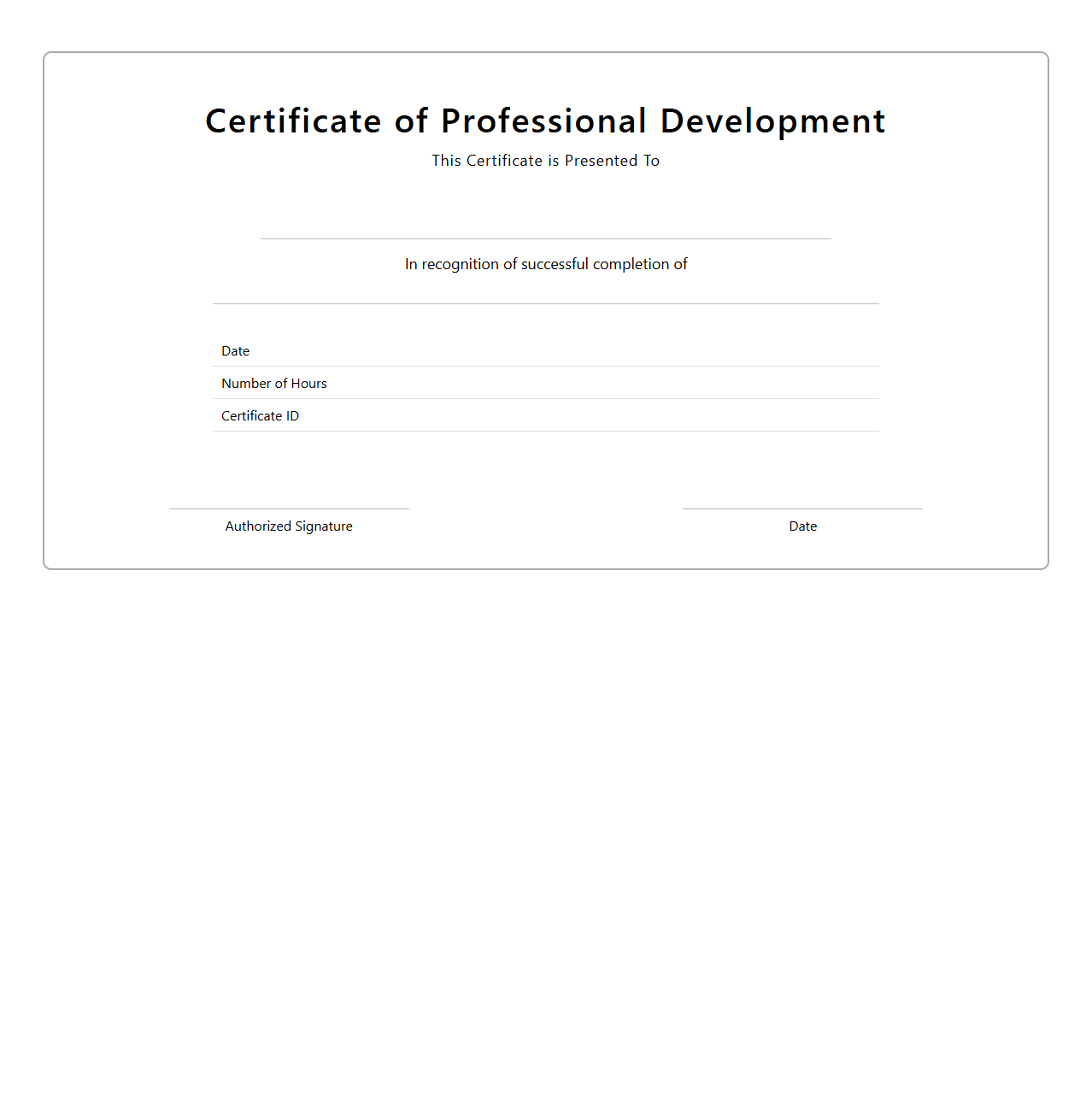 Blank Professional Development Certificate Template