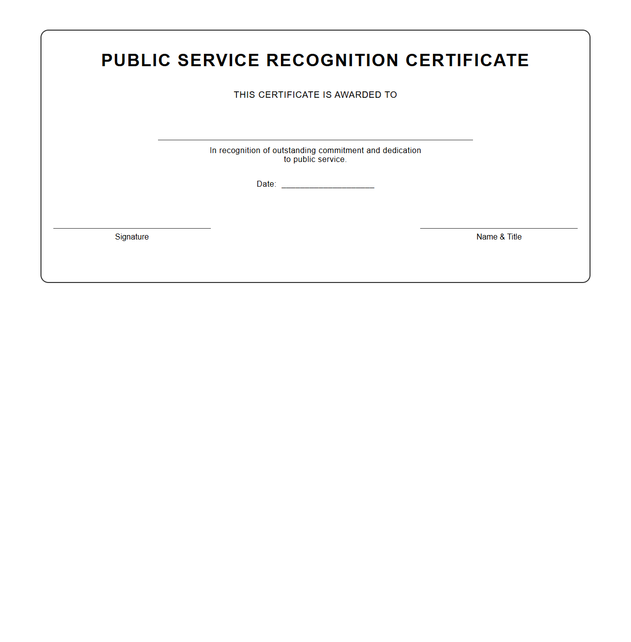 Blank Public Service Recognition Certificate Template