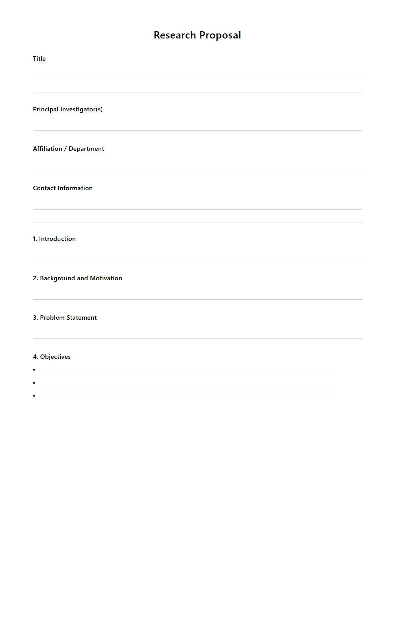 Blank Research Proposal Document for Engineers