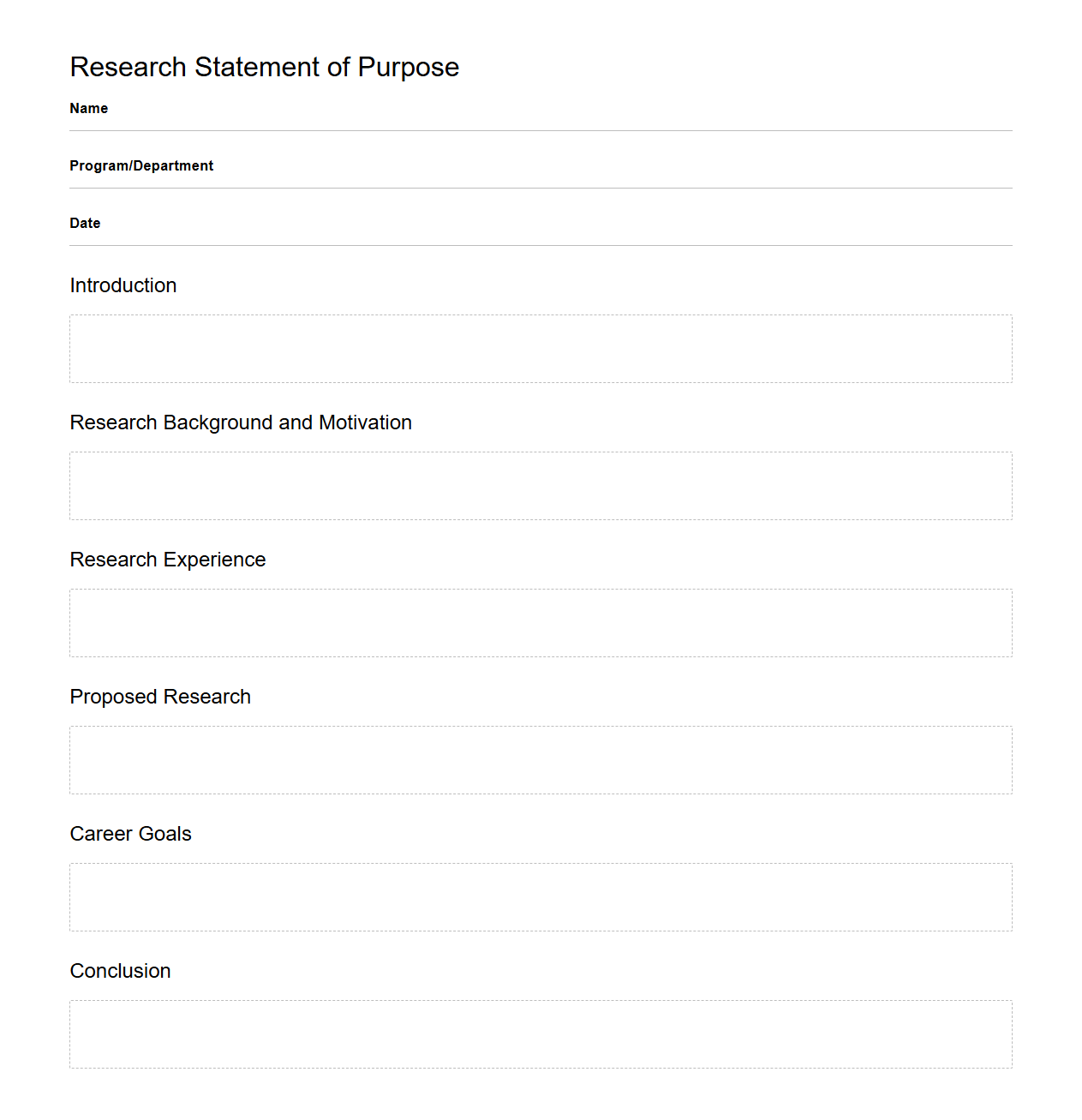 Blank Research Statement of Purpose Template