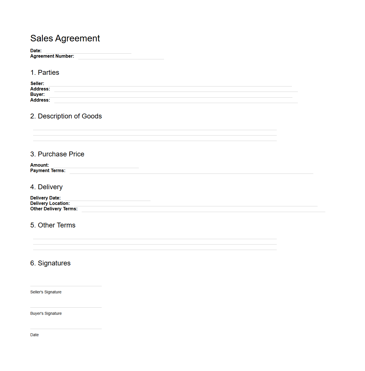 Blank Sales Agreement Template