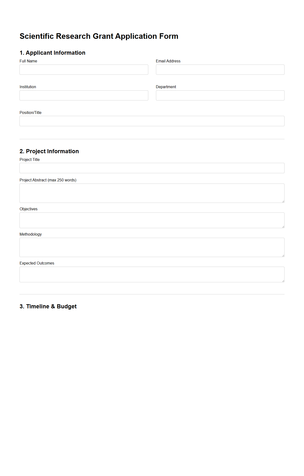 Blank Scientific Research Grant Application Form