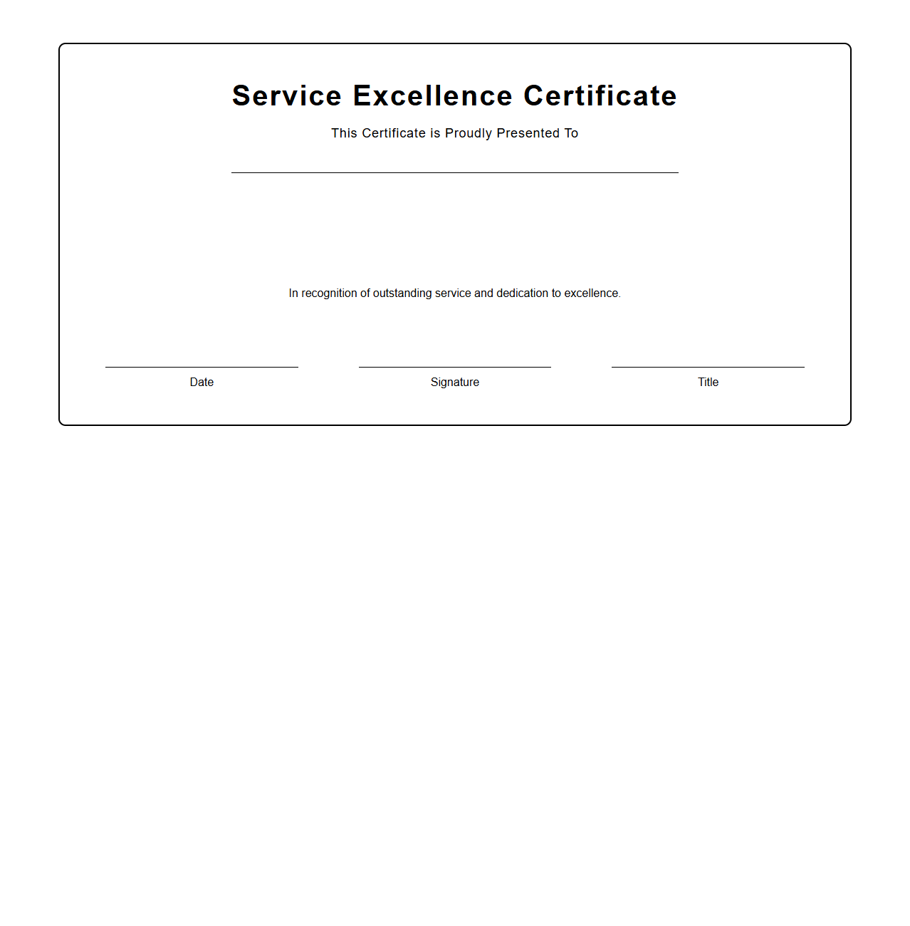 Blank Service Excellence Certificate Template