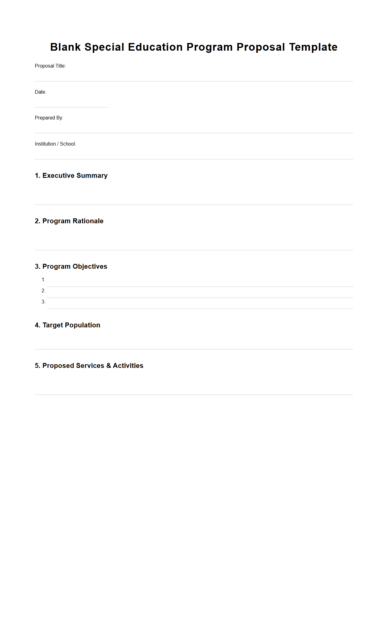 Blank Special Education Program Proposal Template