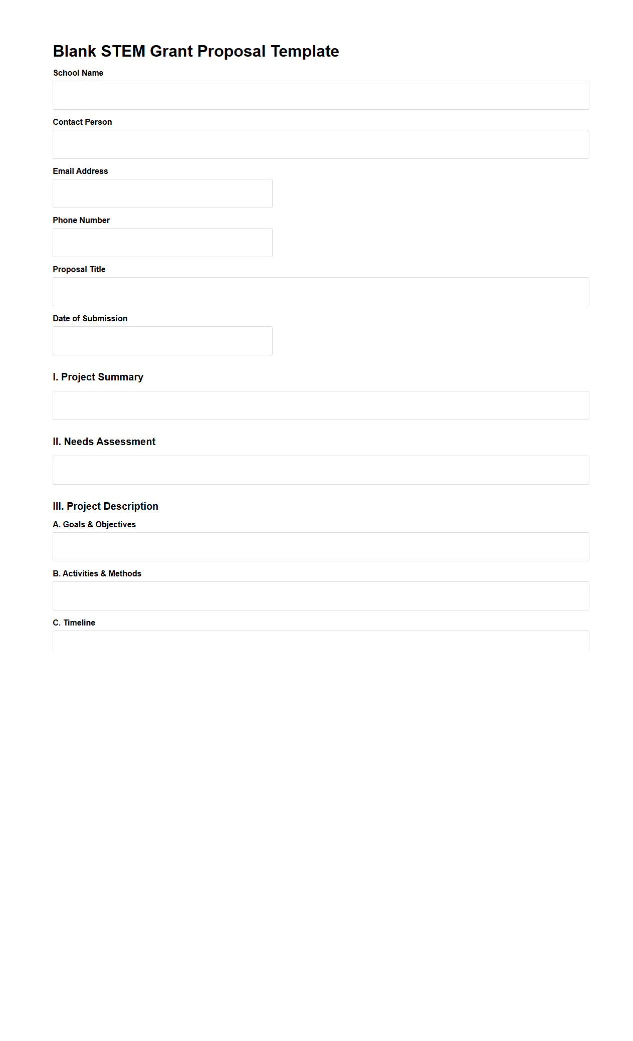 Blank STEM Grant Proposal Template for Schools