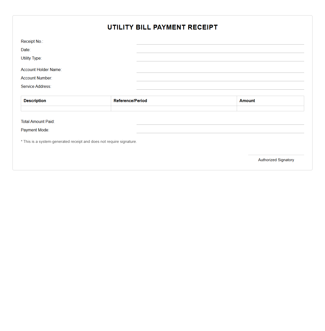 Blank Utility Bill Payment Receipt Format