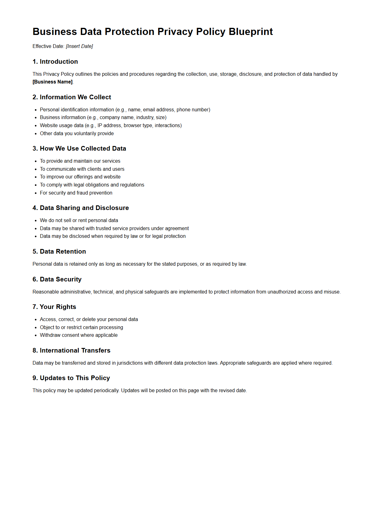 Business Data Protection Privacy Policy Blueprint