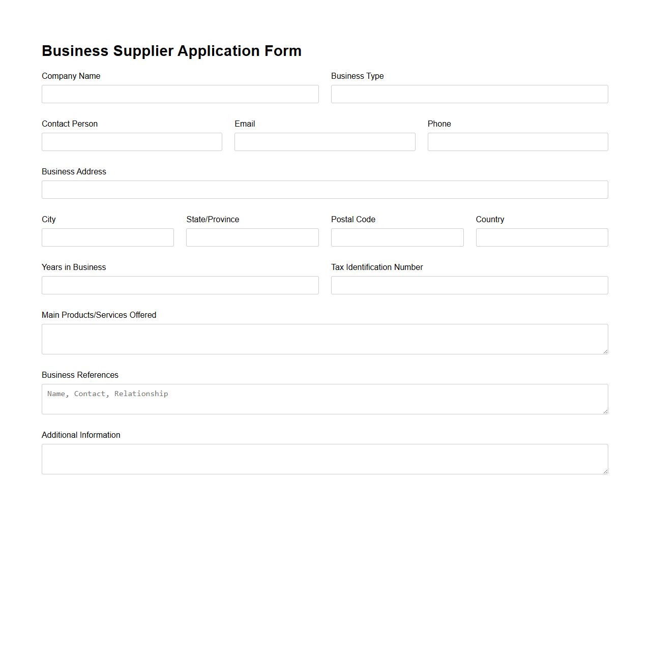 Business Supplier Application Form